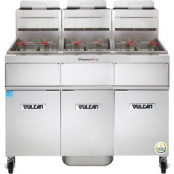 Vulcan 3VK85AF-1 PowerFry5 Natural Gas 255-270 lb. 3 Unit Floor Fryer System with Solid State Analog Controls and KleenScreen Filtration - 270,000 BTU