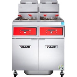 Vulcan 2TR45DF-1 PowerFry3 Natural Gas 90-100 lb. 2 Unit Floor Fryer System with Digital Controls and KleenScreen Filtration - 140,000 BTU