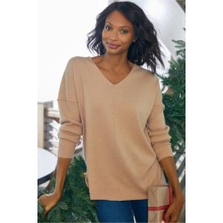 Women's Etta Cashmere Pullover Top by Soft Surroundings, in Camel size XS (2-4)