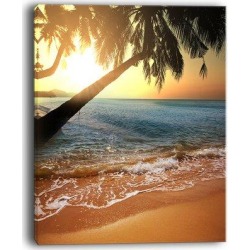 Highland Dunes 'Beautiful Sunset on Tropical Beach Large Seashore' Photographic Print on Wrapped Canvas Metal in Black/Blue/Orange | Wayfair found on Bargain Bro from Wayfair for USD $37.99