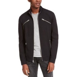 INC Men's Jacket Deep Black Size 2XL Front-Zip Ribbed Quilted-Sleeve (2XL)(cotton)