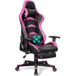 FORCLOVER Massage PC & Racing Game Chair Faux Leather in Pink/Black, Size 53.0 H x 27.0 W x 29.0 D in | Wayfair HWY-HW62041PI found on Bargain Bro Philippines from Wayfair for $168.02