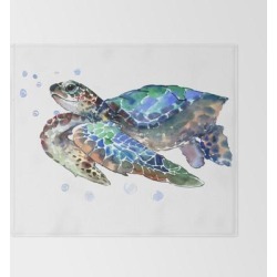 Sea Turtle, Green Blue, Sea Turtle Under Water, Sky Blue Bed Throw Blanket by Surenart - 51" x 60" Blanket