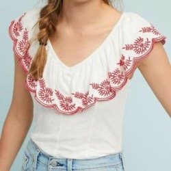 Anthropologie Tops | Julieta Ruffled Top By Moulinette Soeurs | Color: Silver | Size: Xs found on Bargain Bro from poshmark, inc. for USD $28.88