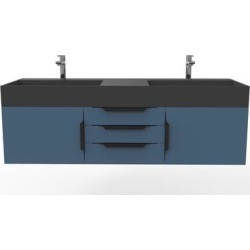Amazon 60" Wall Mounted Bathroom Vanity Set w/ Black Top