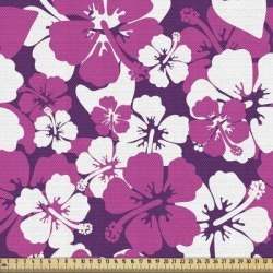 East Urban Home Ambesonne Violet Fabric By The Yard, Aloha Hawaiian Graphic Illustrated Abstract Hibiscus Overlapping Printing in White | Wayfair