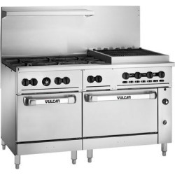 Vulcan 60SC-6B24CBN Endurance Natural Gas 6 Burner 60" Range with 24" Charbroiler, 1 Standard, and 1 Convection Oven - 302,000 BTU