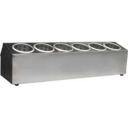 Steril-Sil CC-LTC-6BR 6-Hole Insulated Ice-Cooled Stainless Steel Countertop Condiment Dispenser / Bottle Rail with Stainless Steel Cylinders