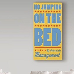 Trademark Fine Art 'No Jumping on the Bed Orange' Textual Art on Wrapped Canvas & Fabric in Blue/Brown/Yellow | Wayfair ALI30750-C1224GG found on Bargain Bro Philippines from Wayfair for $62.99