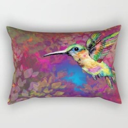 Hummingbird In The Garden Rectangular Pillow by Susana Guaderrama - Small (17" x 12")