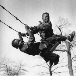 Boys playing on swing Black and White Gallery Wrapped Canvas found on Bargain Bro from Overstock for USD $45.21