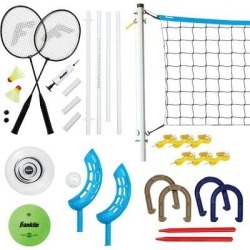c&g outdoors Sports Fun 5 Combo Set - Badminton, Volleyball, Flip Toss, Flying Disc - Horseshoes Or Ring Toss Plastic/Metal in Blue/Brown/White found on Bargain Bro from Wayfair for USD $56.23