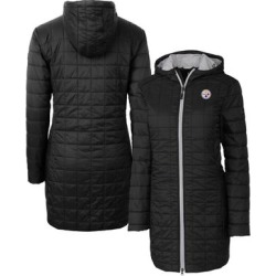 Women's Cutter & Buck Black Pittsburgh Steelers Rainier Primaloft Eco Hooded Long Coat found on MODAPINS