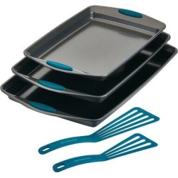 Rachael Ray Nonstick Bakeware Cookie Pan & Turner Spatula Set, 5-Piece Carbon Steel in Black/Blue/Gray | Wayfair 09307