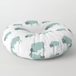 Floor Pillow | Bison And Baby (moss) by Cascade Patterns - ROUND - 30" x 30" - Society6