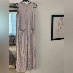 Zara Pants & Jumpsuits | Comfy Cotton Wide Leg Jumpsuit | Color: Blue/Gray | Size: M found on Bargain Bro from poshmark, inc. for USD $12.16