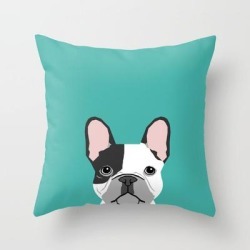 French Bulldog Black And White Peeking Dog Head Funny Dog Gifts Frenchies Must Haves Couch Throw Pillow by Forever Frenchies - Cover (16" x 16") with pillow insert - Indoor Pillow