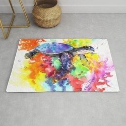 Sea Turtle In Coral Reef Design, Sea World Colorful Coral Sea World Design Modern Throw Rug by Surenart - 2' x 3'