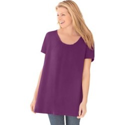 Plus Size Women's Perfect Short-Sleeve Shirred U-Neck Tunic by Woman Within in Plum Purple (Size 1X) found on Bargain Bro Philippines from fullbeauty for $13.19
