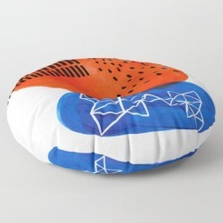 Floor Pillow | Mid Century Modern Abstract Minimalist Fun Colorful Shapes Patterns Orange Blue Bubbles Organic by Enshape - ROUND - 30" x 30" - Society6