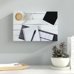 Ebern Designs 'Coffee Notebook Ipad on a Table' Wrapped Canvas Photographic Print on Canvas & Fabric in Black/Brown/White | Wayfair