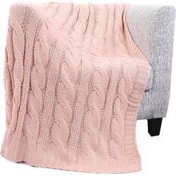Battilo Home Cable Knit Throw Blanket, Acrylic Soft Cozy Snuggle Blanket, All Seasons Suitable for A by Battilo Home in Blush (Size 50