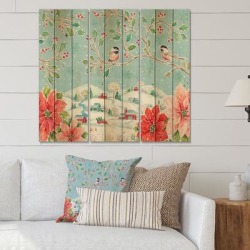 Designart 'Country Flower snowflakes II' Farmhouse Print on Natural Pine Wood - 3 Panels found on Bargain Bro from Overstock for USD $149.71