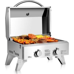 Costway 2 Burner Portable BBQ Table Top Propane Gas Grill Stainless - 22'' x 18'' x 15'' (L x W x H)