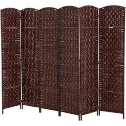 HomCom 6' Tall Wicker Weave Six Panel Room Divider Privacy Screen - Chestnut Brown(Rattan, Geometric)