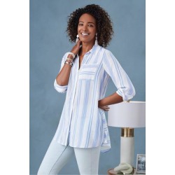 Women Ladson Shirt by Soft Surroundings, in Cornflower Blue Stripe size 1X (18-20)