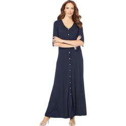 Plus Size Women's Button Front Maxi Dress by Roaman's in Navy Melange (Size 18/20) found on Bargain Bro from fullbeauty for USD $68.39
