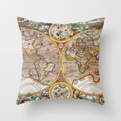 Vintage World Map Couch Throw Pillow by Map Shop - Cover (16" x 16") with pillow insert - Indoor Pillow