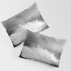 White Feather In Black And White Bokeh Background #decor #society6 #buyart King Size Pillow Sham by Pa$?ivi VikstraPm - STANDARD SET OF 2 - Cotton