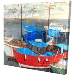 Begin Edition International Inc. Rainy Day At The Dock - 16X16 Print On Canvas & Fabric in Blue/Brown/Red, Size 16.0 H x 16.0 W x 1.5 D in Wayfair