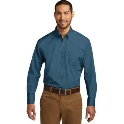Port Authority W100 Long Sleeve Carefree Poplin Shirt in Dusty Blue size Medium | Cotton/Polyester Blend found on Bargain Bro from ShirtSpace for USD $14.65