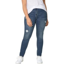 Plus Size Women's Distressed Skinny Jeans by ellos in Medium Stonewash (Size 28) found on Bargain Bro from Roamans.com for USD $59.96