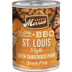 Merrick BBQ Grain Free Slow-Cooked St Louis Style with Shredded Pork Wet Dog Food, 12.7 oz.