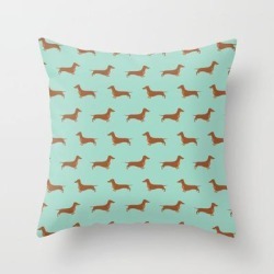 Red Dachshund Chocolate Tan Sausage Dog On Mint Green Background Dog Pattern For Dog Lover Couch Throw Pillow by Civic-art - Cover (16" x 16") with pillow insert - Indoor Pillow