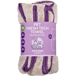 Petcode Paws Pet Fresh Tech Towel and Blanket for Dog and Cat Grooming in Sand Beige with Berry Purple, 50
