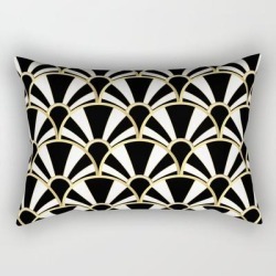 Black, White And Gold Classic Art Deco Fan Pattern Rectangular Pillow by Suzz In Colour - Small (17" x 12")