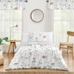 Farm Animals Collection Boy or Girl 4-piece Twin-size Comforter Set - Watercolor Farmhouse Lattice Horse Cow Sheep Pig