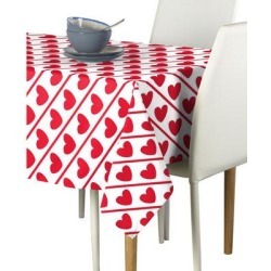 The Holiday Aisle® Espitia Geometric Valentine's Day Tablecloth Polyester in Gray/Red/White, Size 60.0 D in | Wayfair