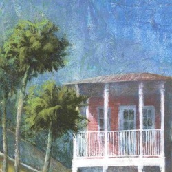 Bay Isle Home™ Haus Auf Strand 5 - Wrapped Canvas Painting Canvas & Fabric in Blue/Green, Size 30.0 H x 30.0 W x 1.25 D in | Wayfair