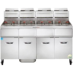 Vulcan 4VK85AF-1 PowerFry5 Natural Gas 340-360 lb. 4 Unit Floor Fryer System with Solid State Analog Controls and KleenScreen Filtration - 360,000 BTU