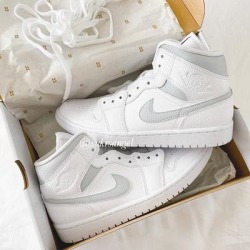 Nike Shoes | Nike Custom Air Jordan 1 Mid Sneakers | Color: Gray/White | Size: Various