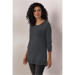 Women Autumn Waffle T-Shirt by Soft Surroundings, in Black size 1X (18-20)