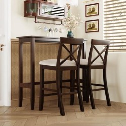 Farmhouse 48'' Rectangular Wood Bar Height Dining Set Kitchen Breakfast Nook with 2 Chairs for Small Places