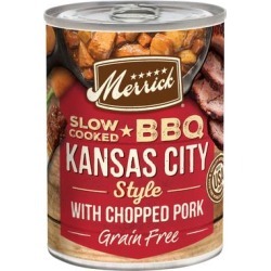 Merrick BBQ Grain Free Slow-Cooked Kansas City Style with Chopped Pork Canned Wet Dog Food, 12.7 oz.