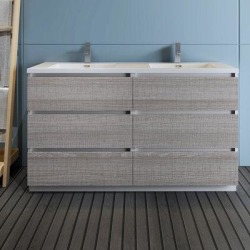 Fresca Senza Tuscany Double Bathroom Vanity Set Wood/Plastic Top in Gray/White, Size 35.4 H x 59.3 W x 18.5 D in | Wayfair FCB93-3030HA-D-I