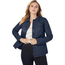 Plus Size Women's Denim Style Leather Jacket by Jessica London in Navy (Size 12 W) Soft Calfskin Trucker Jacket found on Bargain Bro from Ellos for USD $121.59
